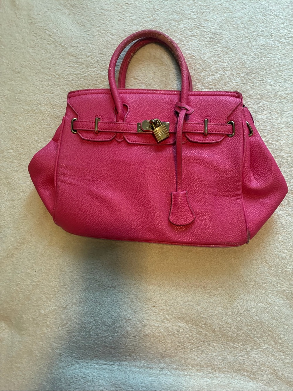 Pink Structured Leather Satchel Handbag Designer Inspired